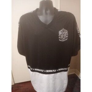 Born Fly Pullover Jersey T-Shirt Size 3XL Black White Men's Short Sleeve V-Neck